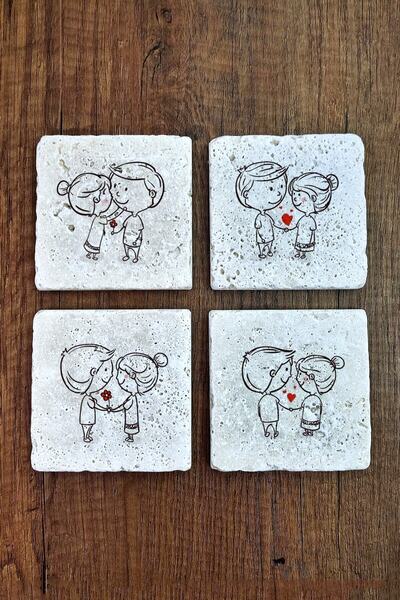 Begoloni Stone Decor Natural Stone Coasters Valentine's Day Gift Set of 4