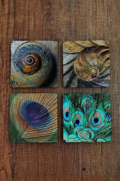 Begoloni Stone Decor طقم كوسترات حجر طبيعي مطبوعة 4 قطع 10x10x1 سم - نقوش طبي...