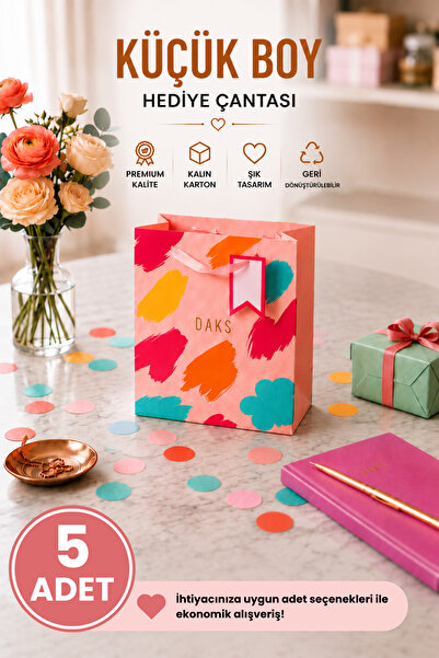 Daks 5 ADET (15.4 x 18.4 x 7.6 cm) - Pastel Pembe Renkli Fırça Desenli Küçük ...