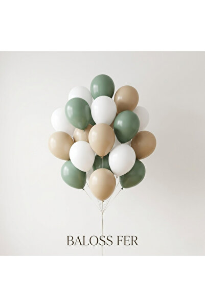 baloss fer 18’li Pastel Okaliptus & Beyaz & Deniz Kumu Balon Seti Nişan Doğum...