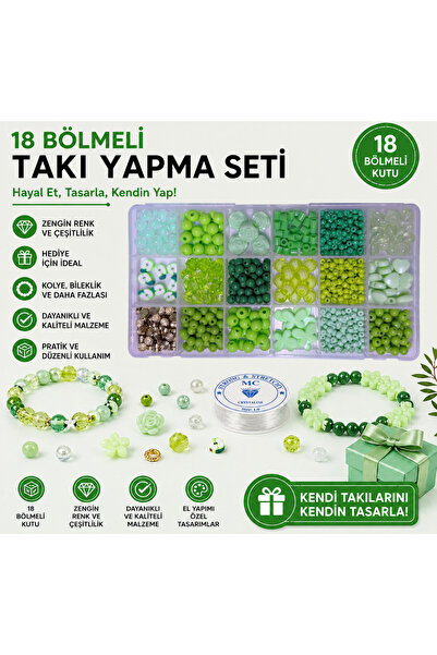 By MO Accessories Yeşil Boncuklarla Kutulu Takı Yapma Hobi Eğlence Seti - Bil...