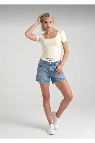FASİON Women's Oval Neck Short Sleeve T-Shirt Cotton