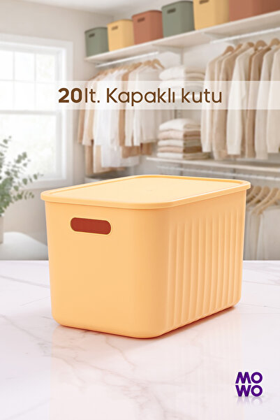 Mowo Home Bigbox 20 Lt 1-Piece Yellow Closet Organizer Storage Box with Lid B...