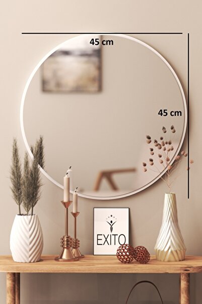 meDDex Med Beyaz Dekoratif Yuvarlak Antre Hol Koridor Duvar Salon Mutfak Banyo Ofis Aynası 45 Ayna