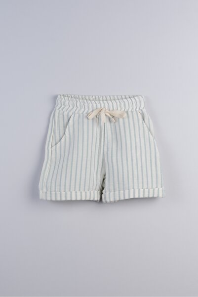 Bondberro Striped Muslin Double Cuffed Boys' Shorts 100% Cotton (Mint)