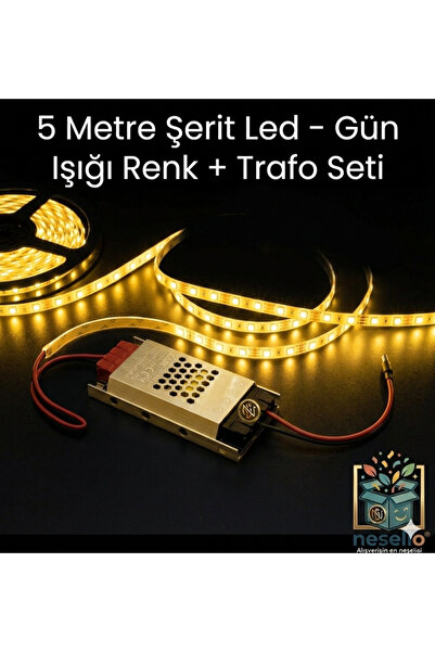 Cata 12V 5A 60W Fansız Trafo ve 5 Metre Gün Işığı 10Çip Şerit Led Seti