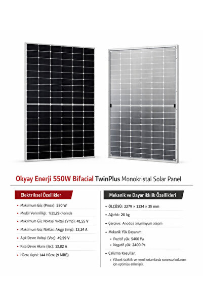 Okyay Enerji 550W Half-Cut Monokristal A-Class Solar Panel