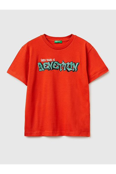 United Colors of Benetton Kırmızı Erkek Çocuk Baskılı T-Shirt 3I1XC10S4