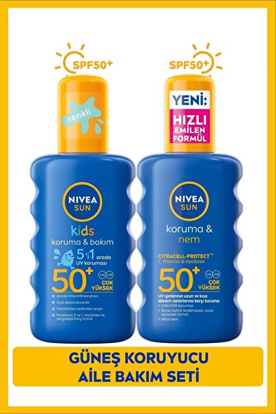 NIVEA SUN SPF50 Yüksek Güneş Koruyucu Vücut Sprey 200ml ve Çocuklar İçin Hass...