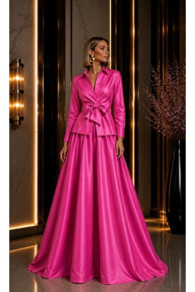 SERAVENZA COUTURE Long Sleeve Mobile Belted Double-Breasted Shirt & Maxi Skir...