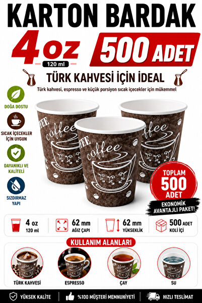 Kullanatsepetim 4 Oz Karton Bardak 500 Adet Küçük Boy (TÜRK KAHVESİ,ESPRESSO ...