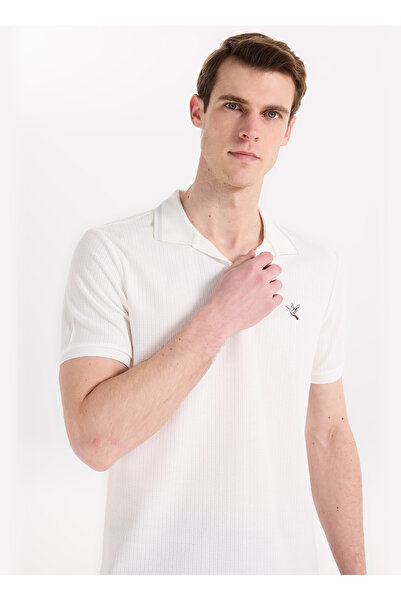 Fabrika Beyaz Erkek Slim Fit Jakarlı Polo T-Shirt F6SM-TST 2068