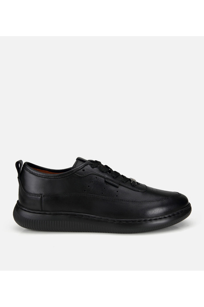 Hotiç Men's Leather Black Soft Textured Sports Shoes