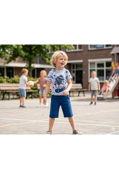 Hilal Akıncı Kids الصبي الأزرق مقنعين الملك الكلب نموذج قصيرة الأكمام البلوز ...