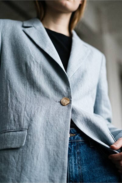 the blazer obsessed Kadın Mavi Linen Keten 40% Karışımlı Blazer Ceket
