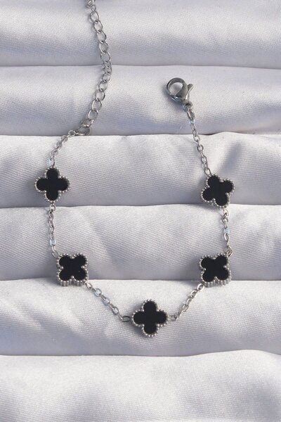 Skygo 316L Steel Baby Boy Silver Color Black Enamel Clover Bracelet - Tj-Bb6275