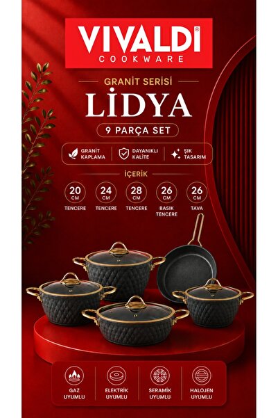 Vivaldi Yanmaz Yapışmaz Lidya 9 parça Tencere Seti