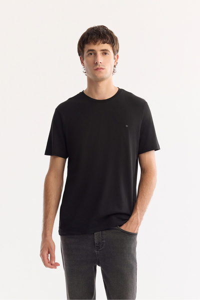 Avva Erkek Siyah Bisiklet Yaka Soft Touch Basic Regular Fit T-Shirt B001171