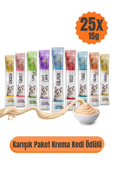 NOBİLUS Krema Kedi Ödül Maması 15gr (25 Adet) (Karışık Çeşitli) 15gr x25 Adet...