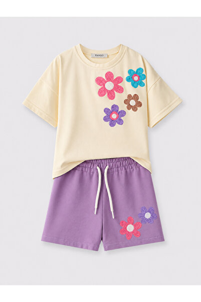 Panço Girl's Floral Detailed Ecru 2-Piece Set