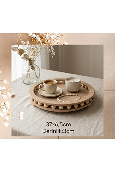 SEKAY AHŞAP Wooden Paintable Beaded Large Round Decorative Presentation Tray