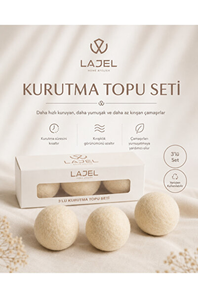 Lajel Home Atelier كرة تجفيف الملابس الطبيعية بنسبة 100% من Lajel Premium 3 ق...