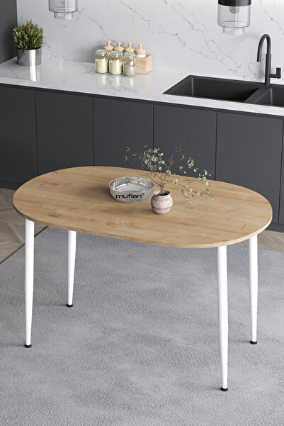Mufian Concept Melinda 70x110 Cm Oval Meşe Beyaz Ayak Mutfak Masası Yemek Mas...