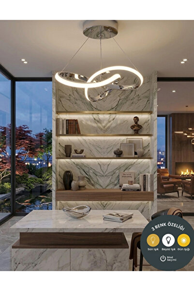 Lzy Avize Store Snowflake Krom Modern LED Avize 3 Renk | Salon, Mutfak, Çocuk...