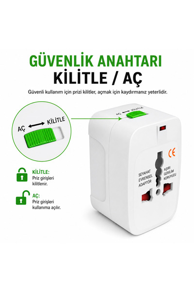 BLUE İNTER Evrensel Uluslararası Fiş Adaptörü Bağlantı Noktası Dünya Seyahat Güç Şarj Dönüştürücü Fiş