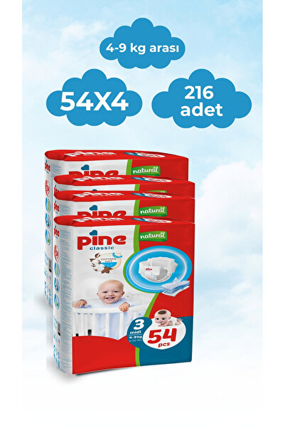 Pine Classic Midi (4-9 KG) 216 Adet Avantaj Paket Bebek Bezi(4X54)