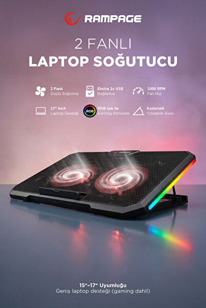 Rampage Ad-rc12 Gamezone Siyah 2 Fan 2 Usb Rgb Işıklı 15"-17" Notebook Soğutu...