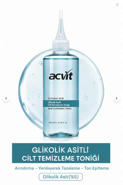 Acvit Glikolik Asitli Cilt Temizleme Toniği Leke Karşıtı, Ton Eşitleyici, Arı...