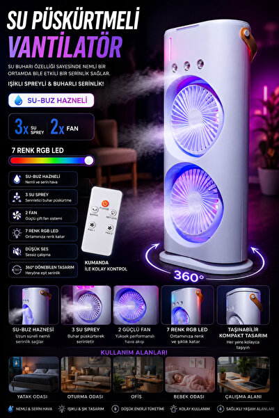 nextbuy 2x Fanlı USB Şarj LED Işıklı Masaüstü Vantilatör Taşınabilir Kablosuz...