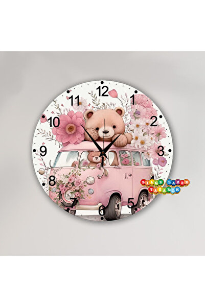 Genel Markalar Retro BİLGE LAZER Çocuk odasıDuvar Saati Yuvarlak Pembe 30 cm ...