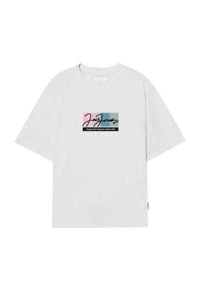 Jack & Jones JORPORTLAND BLOCK BRANDING SS CN LN 12262662   Alb strălucitor