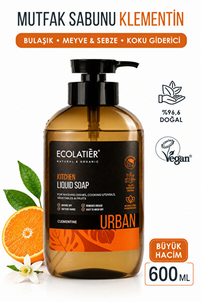ECOLATIER Klementin Doğal Mutfak Sabunu 600 ml | Vegan Sıvı Bulaşık & Sebze T...