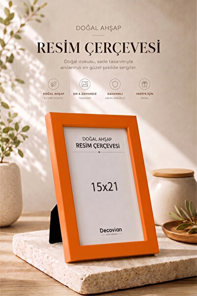 15x21 Photo Frame with Natural Wooden Modern Legs | Orange Desktop Frame | No Pictures