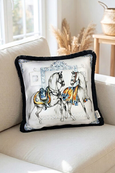 Alseko Concept Husă de pernă decorativă pătrată de 43x43cm, cu ciucuri negri ...