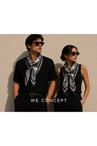Women's Black White Square Star Patterned 50x50 Bandana