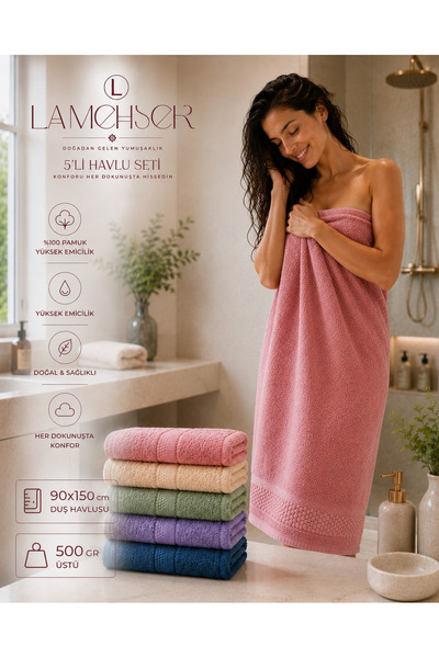LA MEHSER High Grammage 5-Pack Guest Bath Towels 90X150