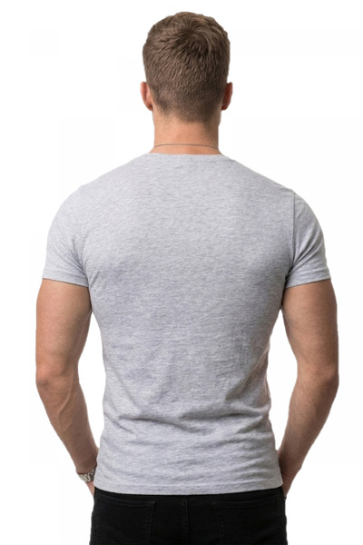 DeepSEA Erkek Gri Slim Fit %90 Pamuk V Yaka Likralı Yumuşak Dokulu Basic Tişört 1801165