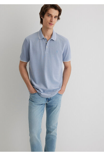 Mavi Şerit Detaylı Polo Tişört Slim Fit / Dar Kesim 065900-30715