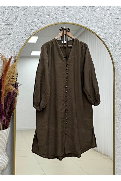 Lunana Front Buttoned Bio Modal Cupra Long Tunic-EK612 Brown