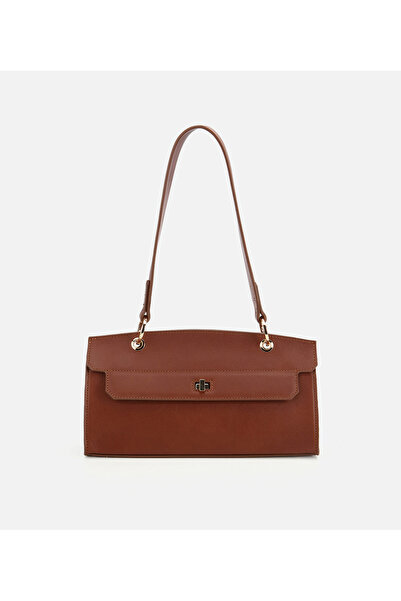 Hotiç Women's Leather Tan Lock Detailed Shoulder Bag