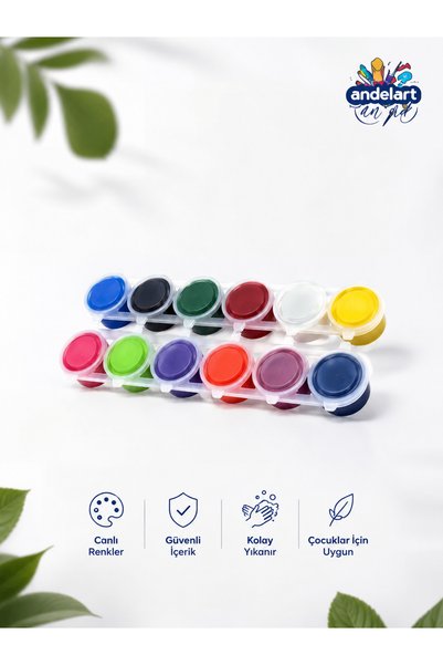 andelart 12 RENK X 25 ML AKRİLİK BOYA SU BAZLI KOLAY YIKANABİLİR SAĞLIĞA ZARA...