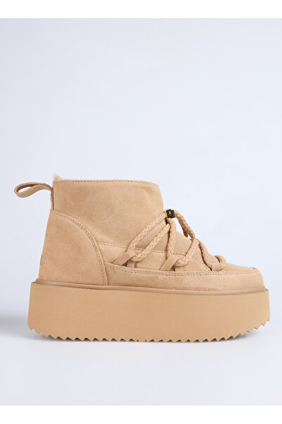INUIKII Bej Kadın Deri Kar Botu CLASSIC LOW PLATFORM