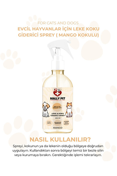 MALLY PET PROFESSIONEL PET CARE Evcil Hayvanlar Için Koku Ve Leke Giderici Sprey Mango Kokulu 250 ml