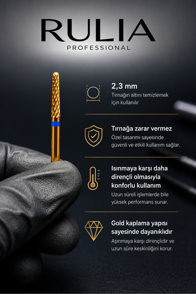 Rulia Professional RULIA 2,3 mm Gold Karbit Freze Uç – Profesyonel Manikür & ...