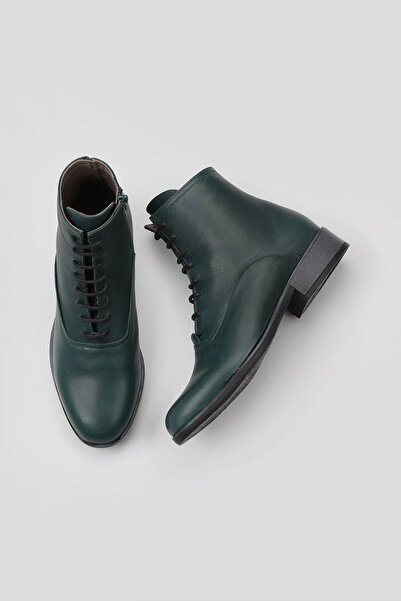 Bueno Shoes Cizme plate de damă din piele verde 01wr3303