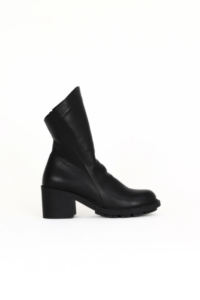 Women's Black Leather High Heel Boots 01wz7905